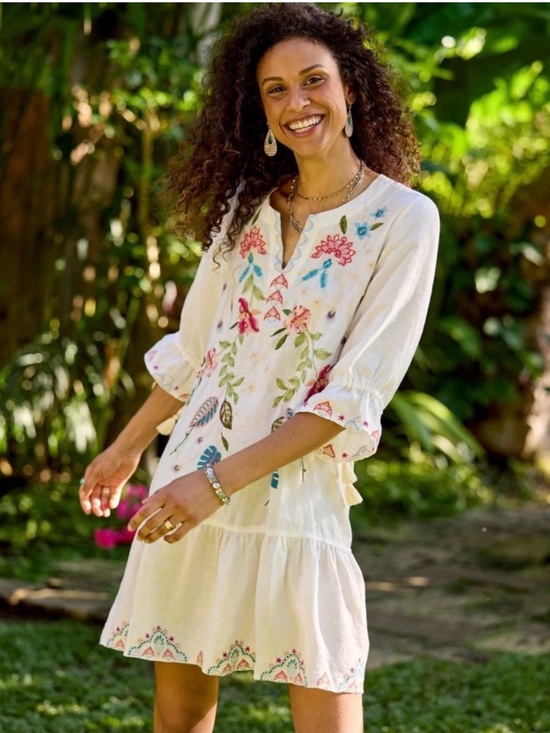 Johnny Was Dresses & Skirts - NWT Johnny Was Emika Kimono Sleeve Flounce Dress Medium Embroidered